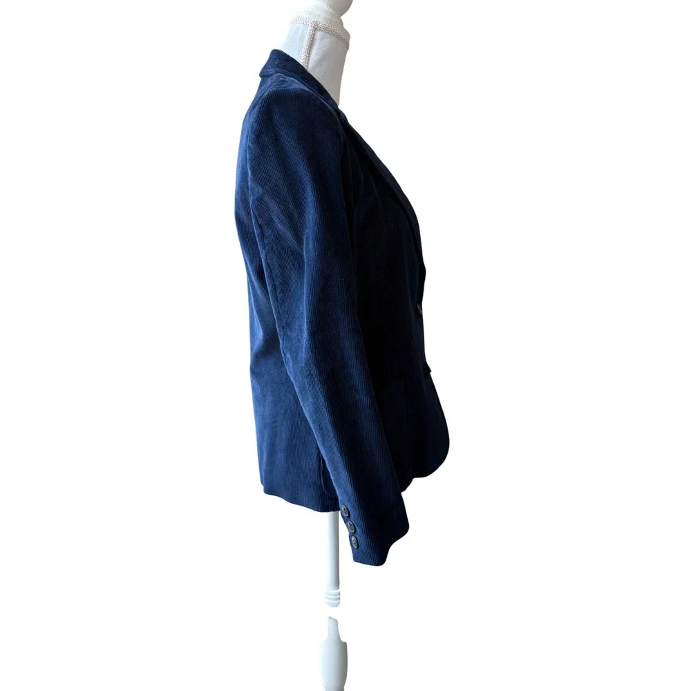 Vintage Navy Blue Corduroy Blazer Women's Small Tailored Jacket Preppy Academia